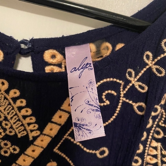 Alya Romper Navy Blue With Cream Embroidery Cold Shoulder Sleeve Short - Picture 8 of 9